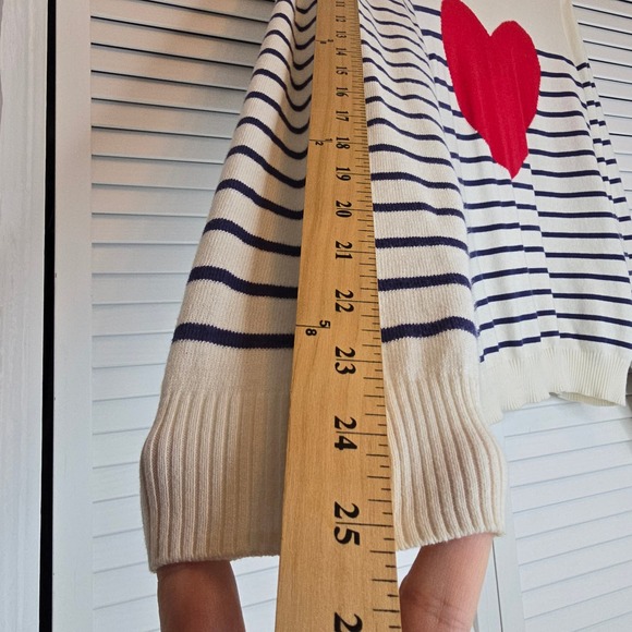 J.CREW Women Puff Sleeve Heart Striped Sweater Medium Ivory Nautical Clean Girl - Picture 11 of 12
